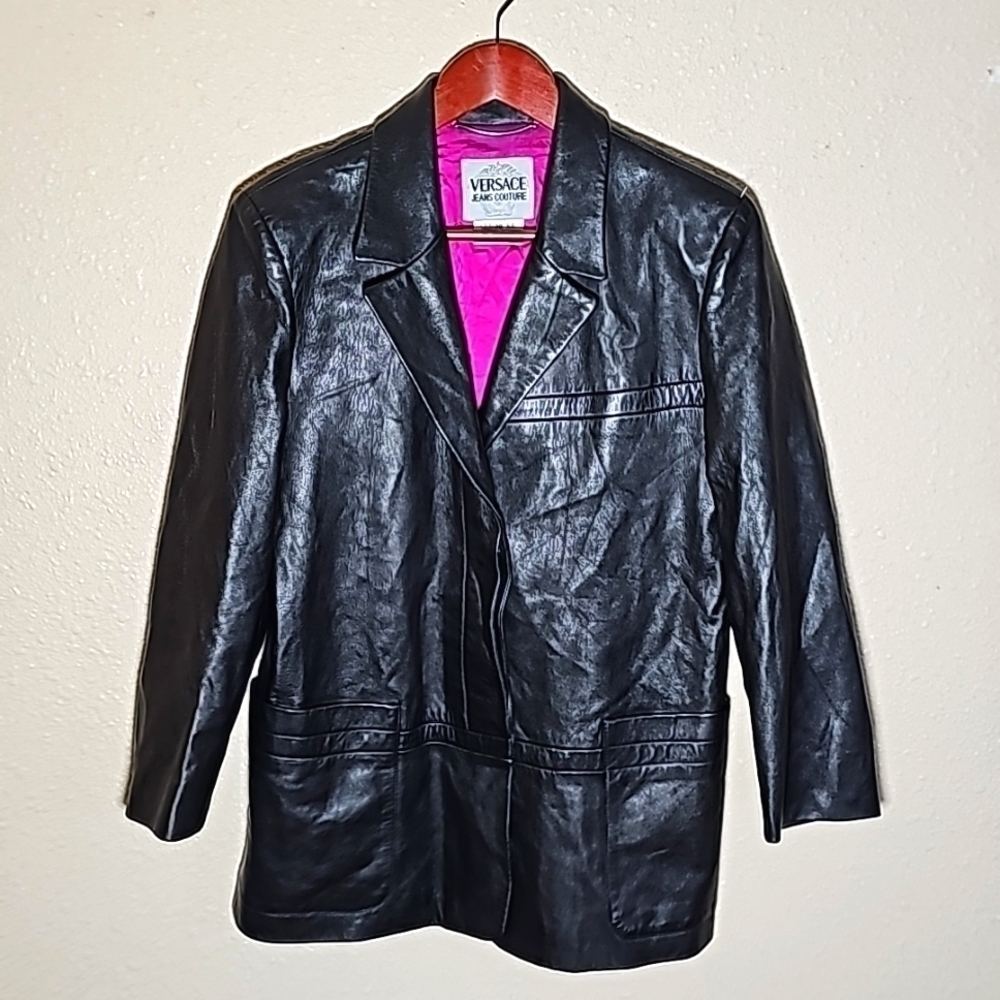 VINTAGE VERSACE LEATHER JACKET - Picture 1 of 12